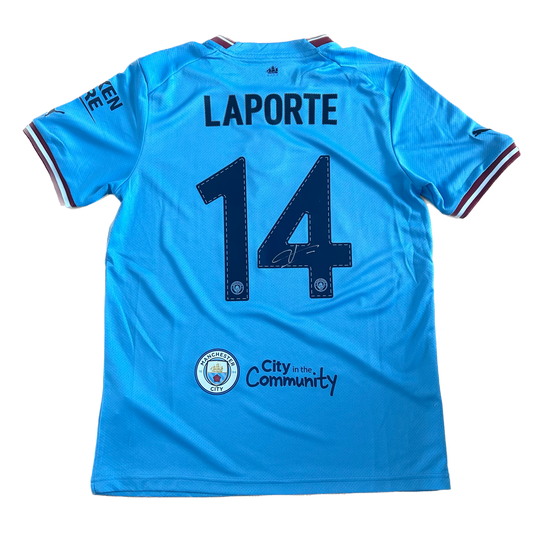 Signed Aymeric Laporte Manchester City Champions League Final Home Shirt 2022/23