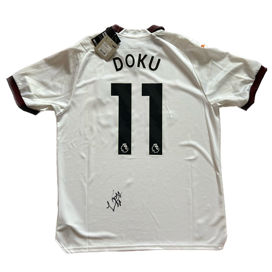 Signed Jeremy Doku Manchester City Away Shirt 2023/24